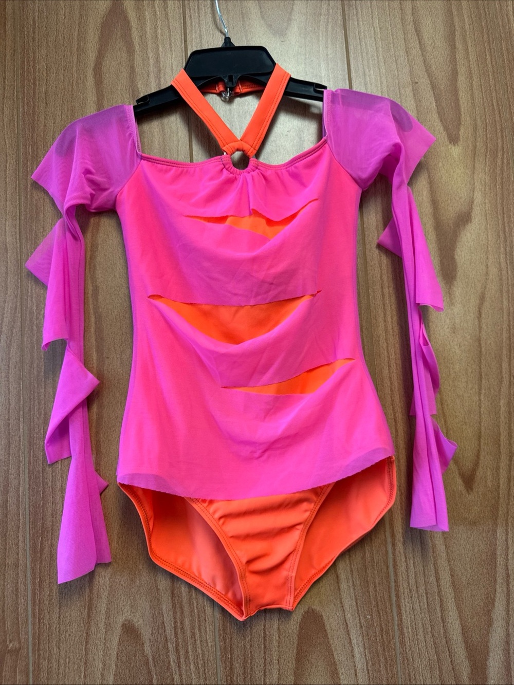 Weissman Hot Pink Neon Orange Mesh Leotard Dance Costume Halloween Piece